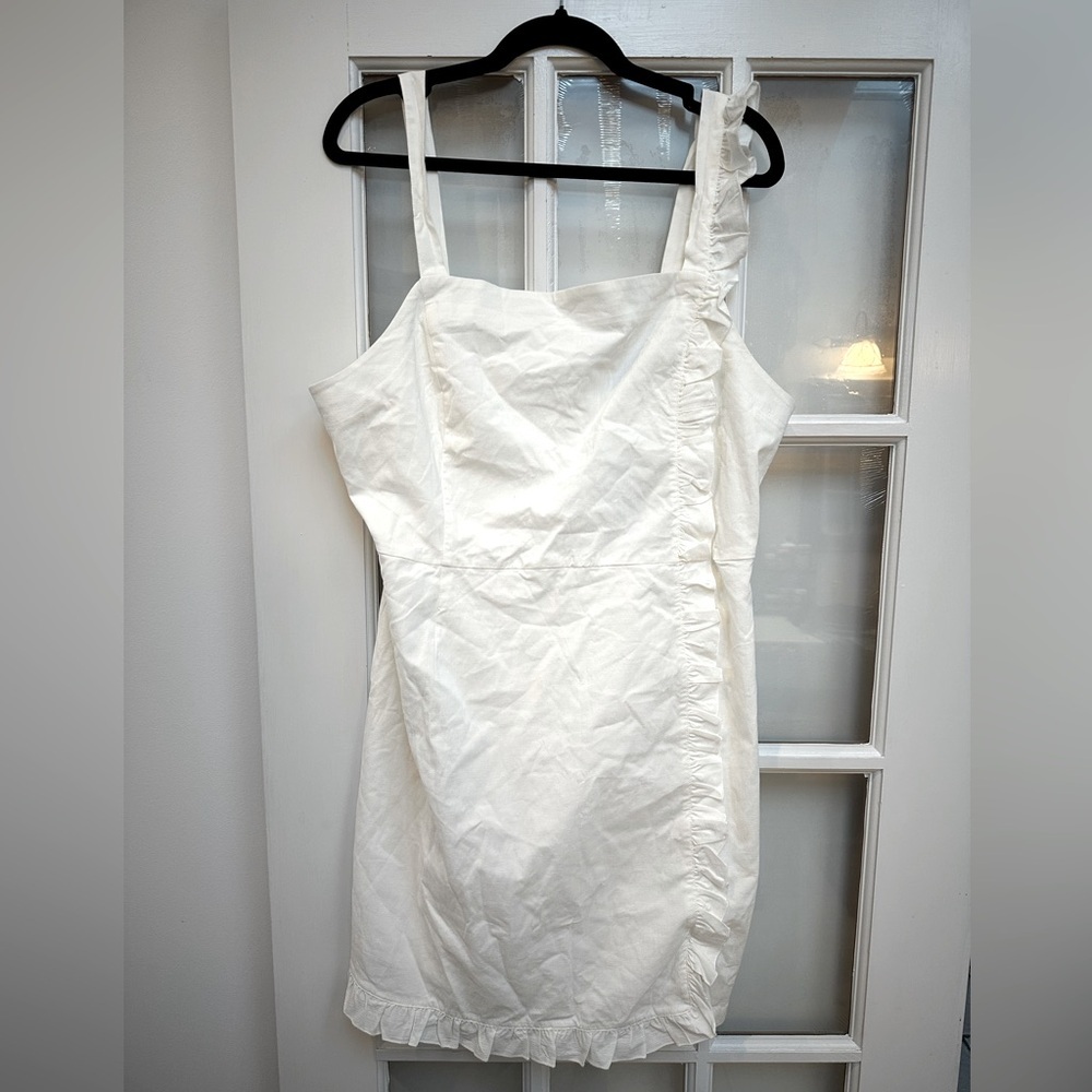 ModCloth White Ruffle Cotton Blend Dress Women’s Size 14 Large XL NWT